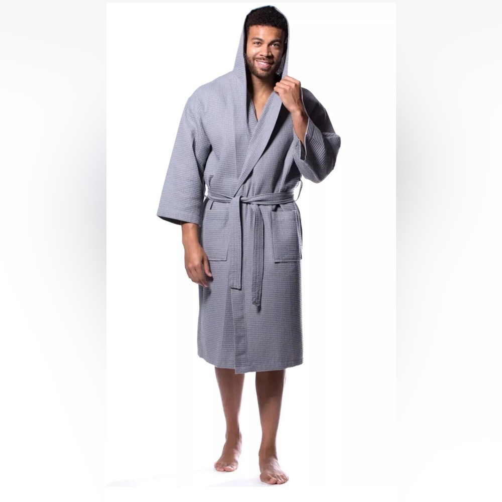 GAP Mens Hooded Waffle-Knit Robe Heather Grey M New Retail $89.95 - Picture 8 of 8